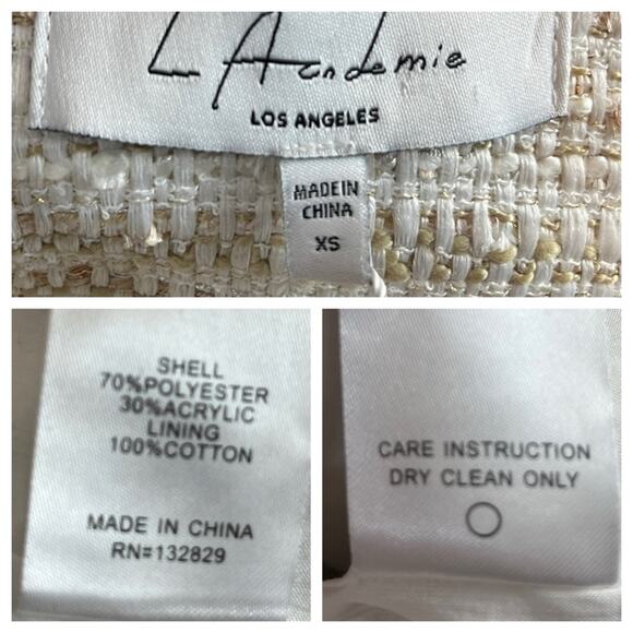 L'Academie Revolve NEW Cream Tweed Sheath Mini Dress Button Front Women Size XS - Picture 11 of 13